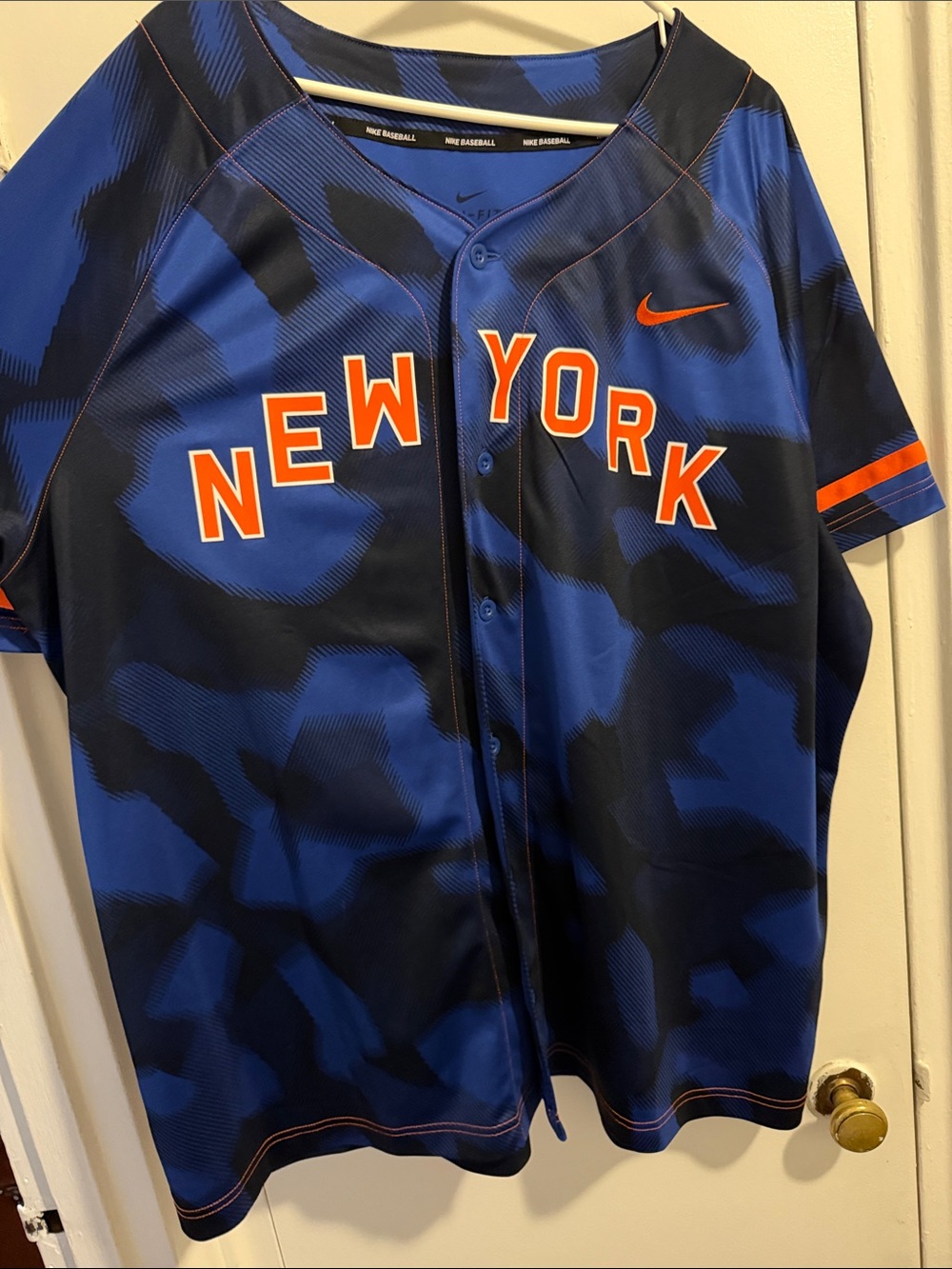 Nike New York Blue and Orange Camo Baseball Jersey